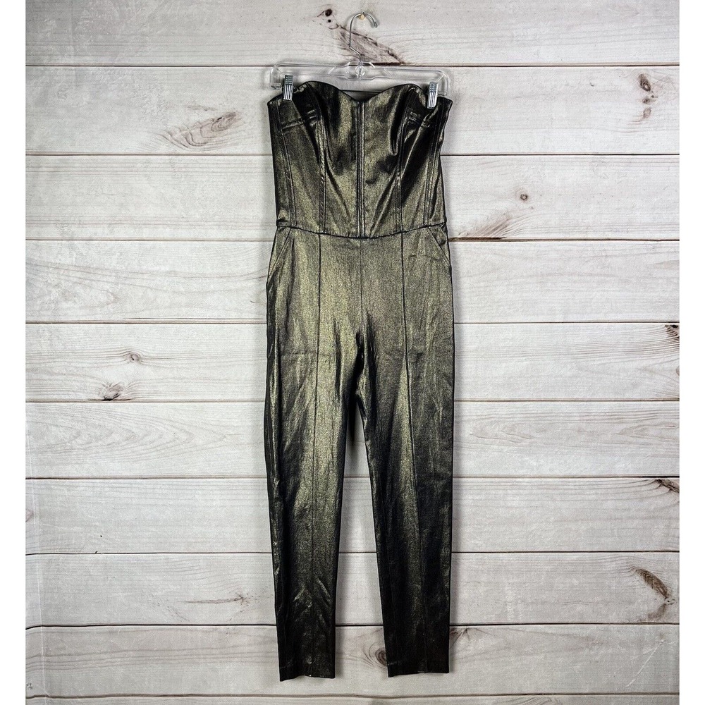 Veronica Beard Metallic Strapless Jumpsuit Side Zip